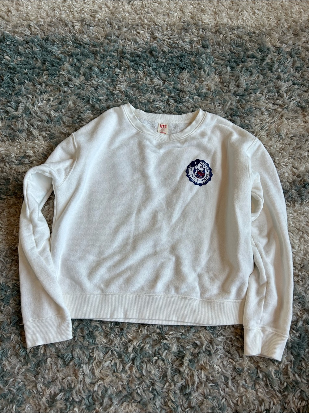Disney White Crewneck Sweatshirt with Navy Patch